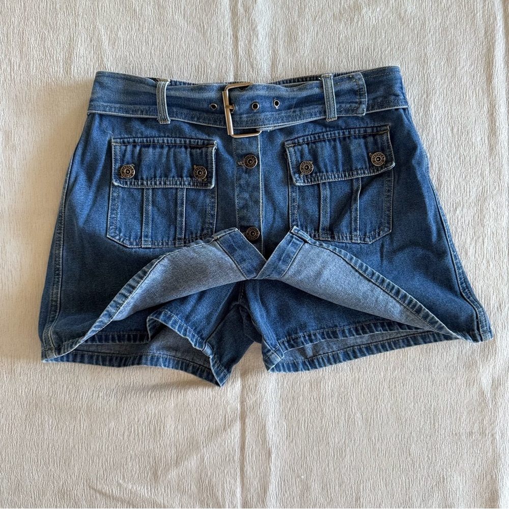 Womens Size 7/8 Denim Mini Skort Belted Cargo Pockets Y2K - Picture 2 of 13